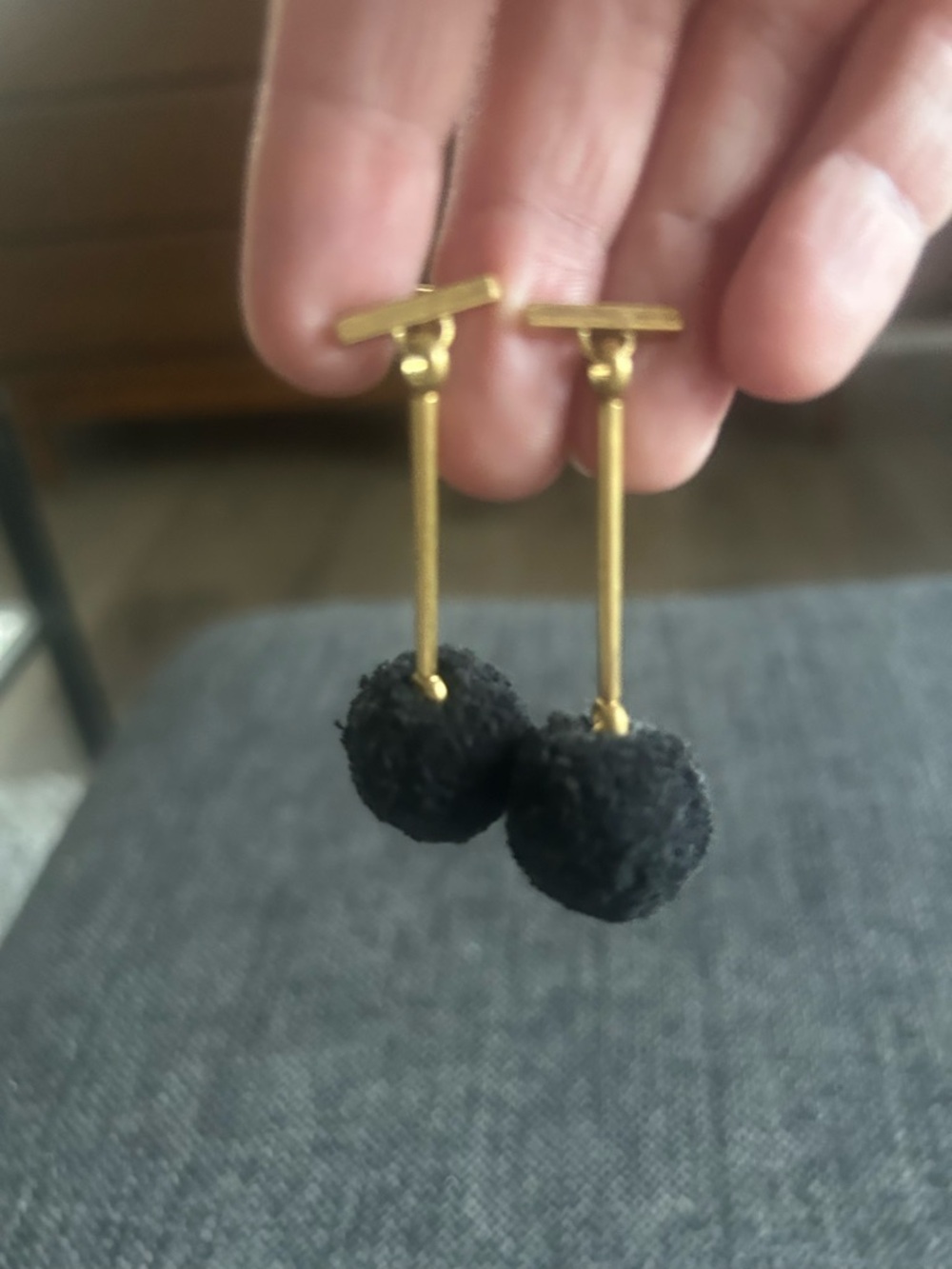 Madewell Gold Bar Drop Earrings with Black Pom-Pom Accent